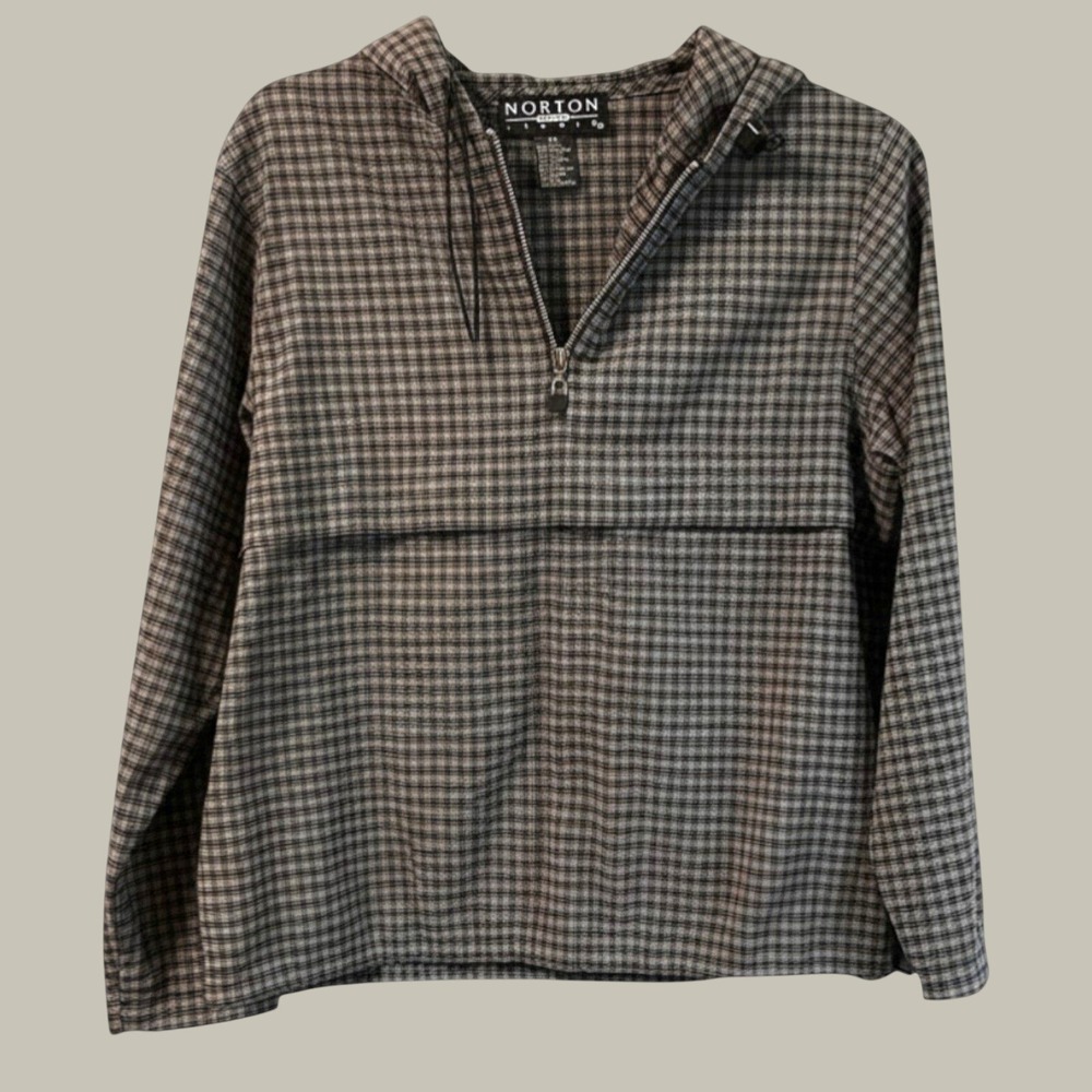 Norton Studio Hoodie Womens Plaid Quarter Zip PS Grey Black Anorak
